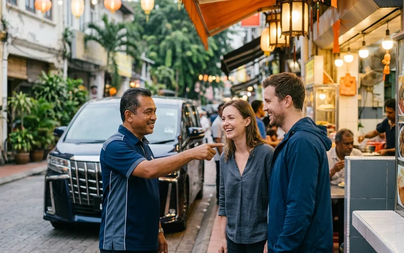A driver-guide recommending a local food stop