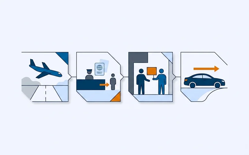 The four-step arrival flow from landing to departure