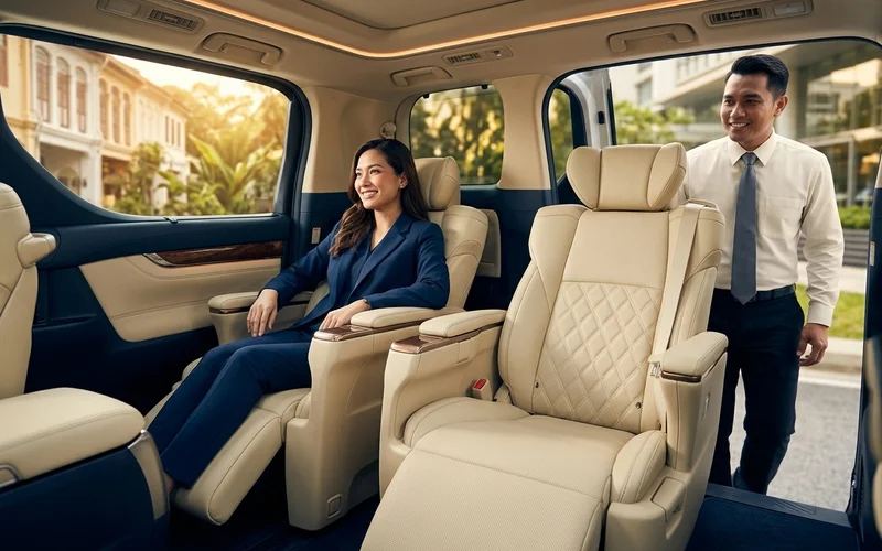 Interior of a luxury Alphard MPV with captain seats