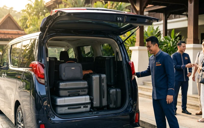 MPV boot loaded with four large suitcases