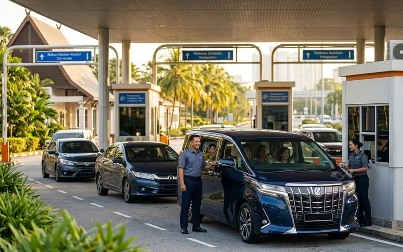 Orderly car lanes at the border checkpoint complex