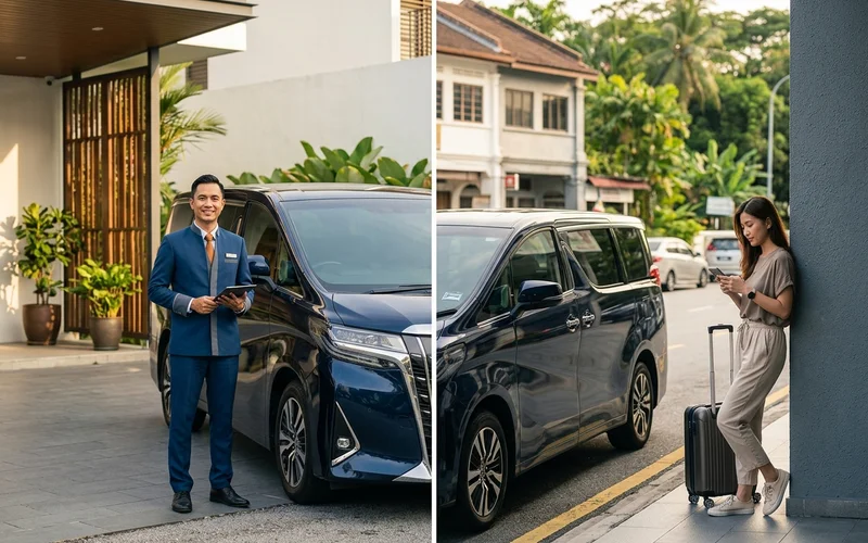 A private chauffeur alongside a ride-hailing pickup point