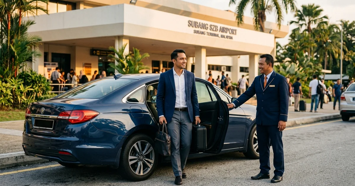 An executive boarding a private sedan outside Subang SZB airport