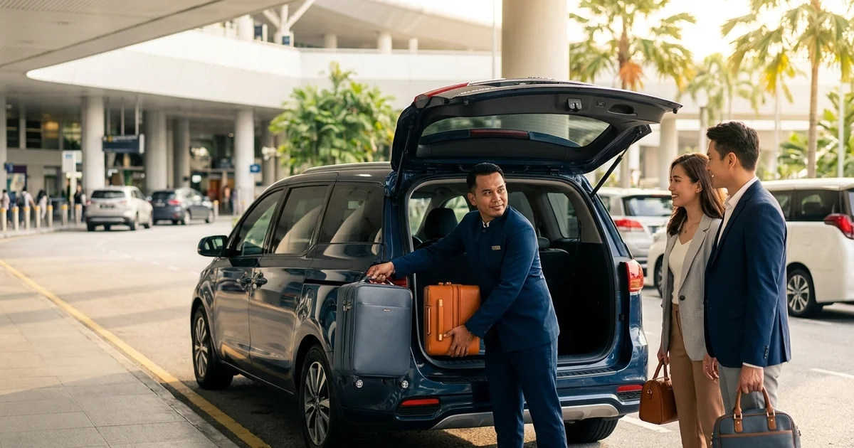 A chauffeur loading luggage into an MPV at KLIA