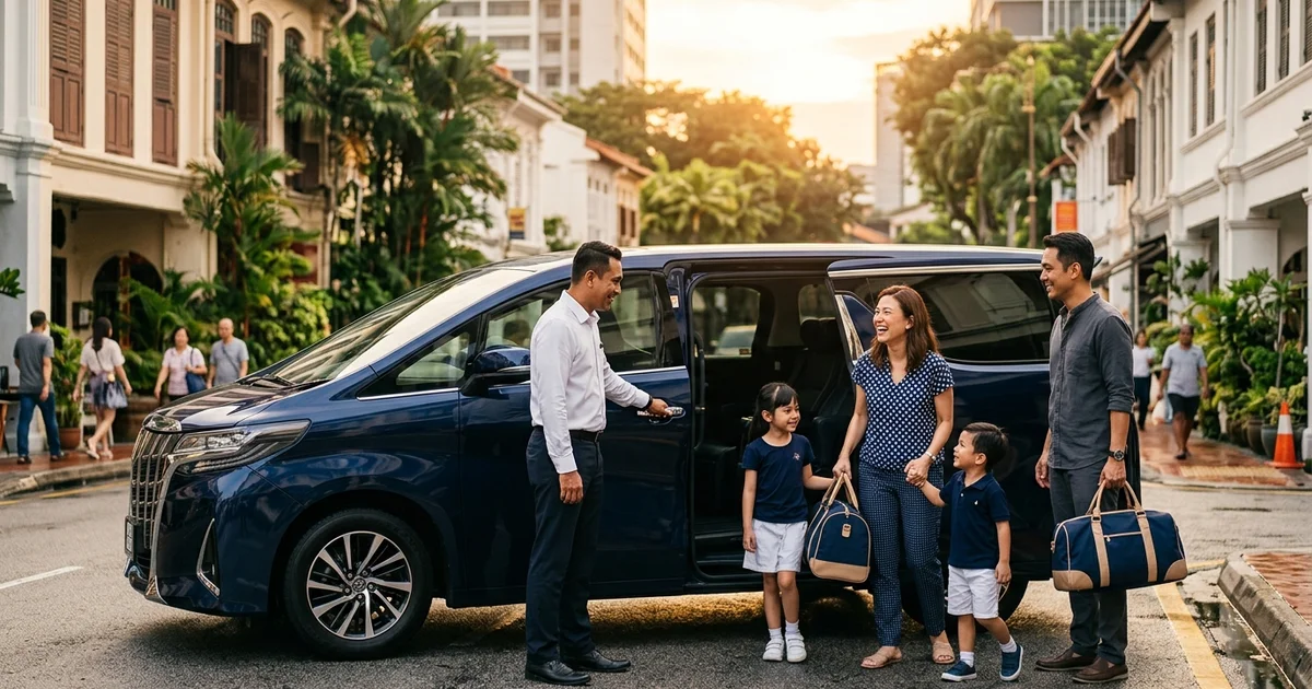 A chauffeur helping a family into an MPV in Kuala Lumpur
