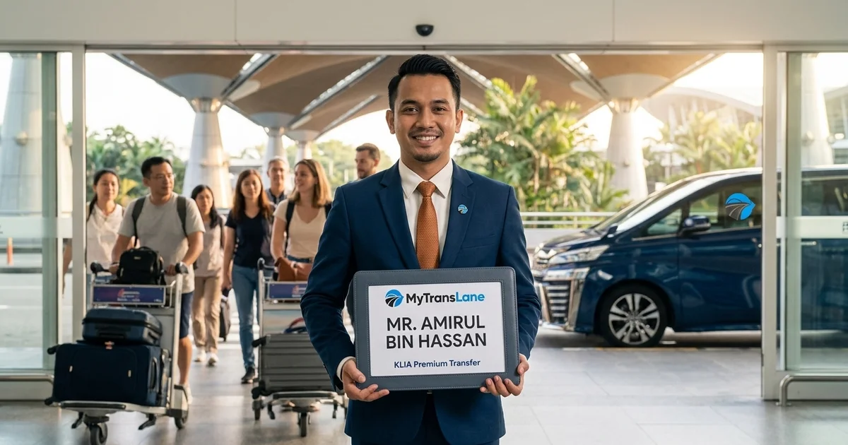 A chauffeur holding a name board at the KLIA arrival hall