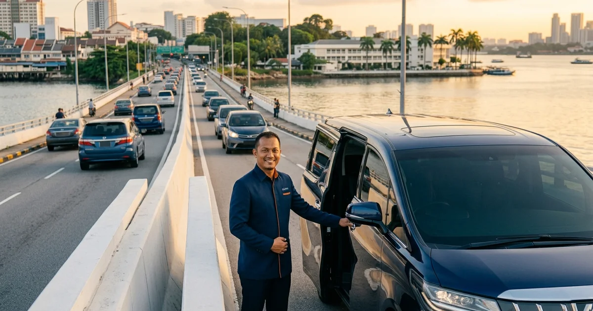 The causeway linking Malaysia and Singapore at golden hour