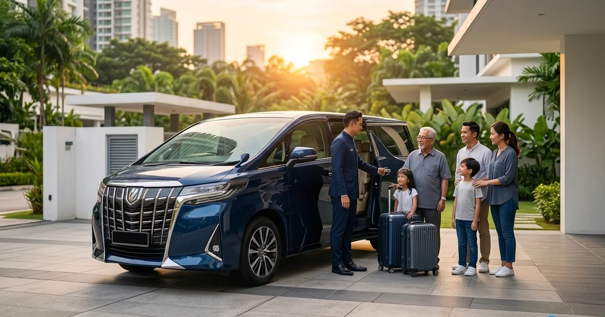 A family of five loading luggage into a MyTranslane MPV before their transfer to Singapore