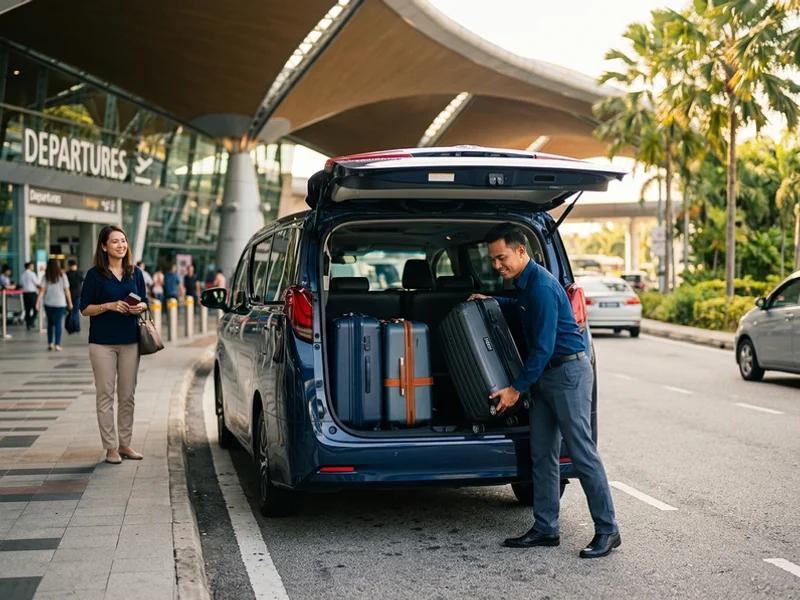 Chauffeur loading luggage into an MPV at the KLIA departure kerb