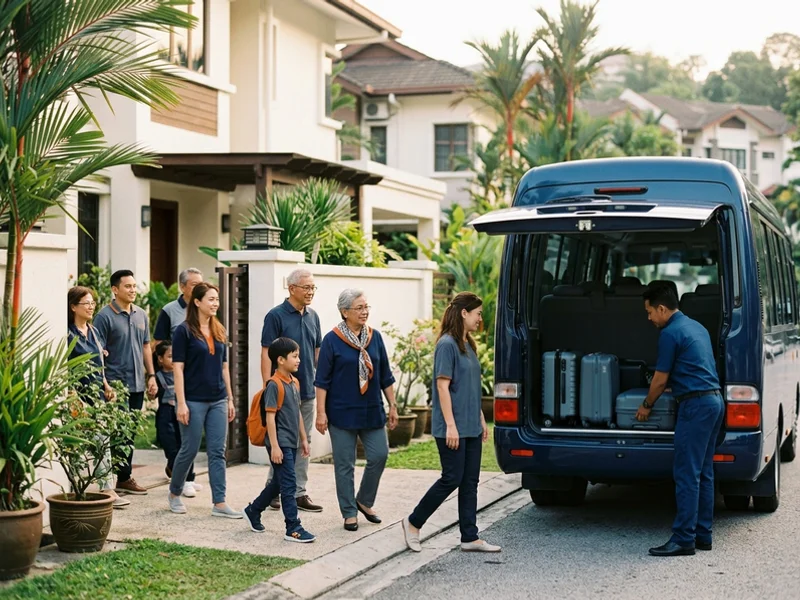 Large family group boarding for an airport run