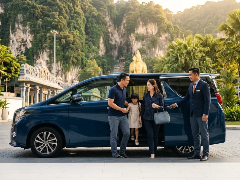 Family arriving at Batu Caves by private vehicle
