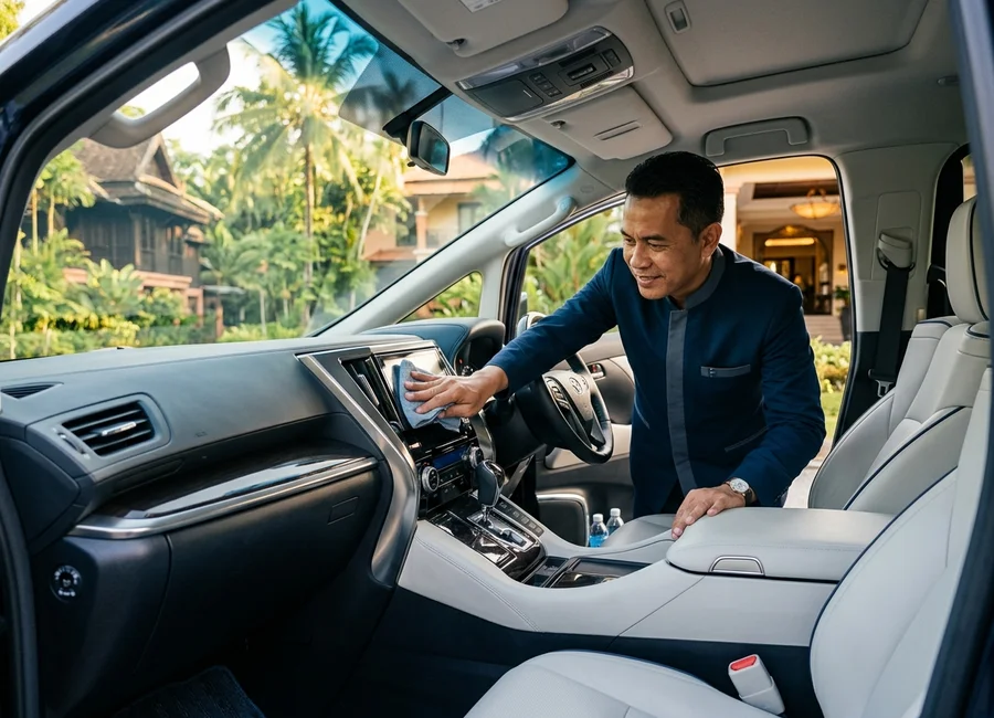 A MyTranslane chauffeur preparing a vehicle interior before a booking